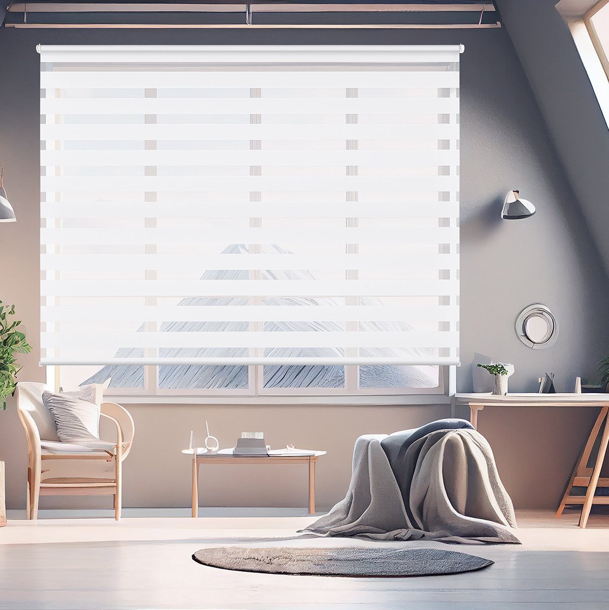 Rollo Doppelrollo Rollos für Fenster ohne Bohren oder mit Bohren, Sekey, Klemmfix