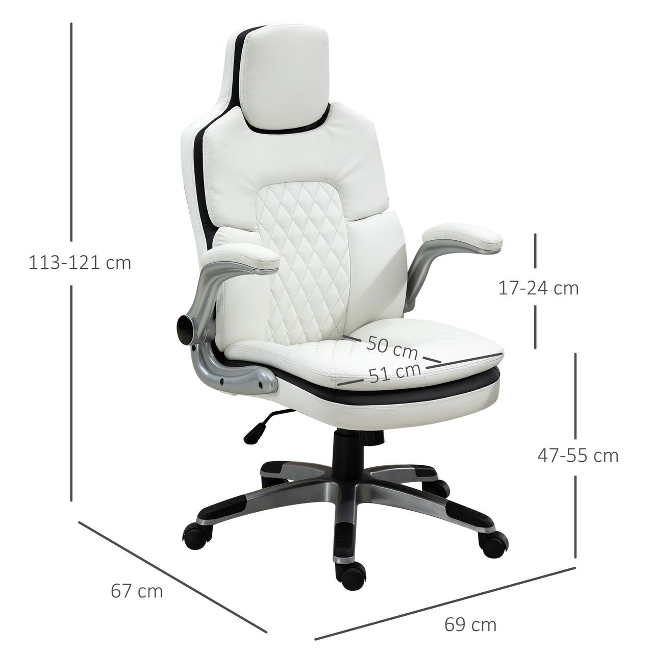 Vinsetto Ergonomischer Bürostuhl mit klappbare Armlehnen, Höhenverstellbarer Schreibtischstuhl mit Wippfunktion, Drehstuhl, PU, 69 x 67 x 113-121 cm