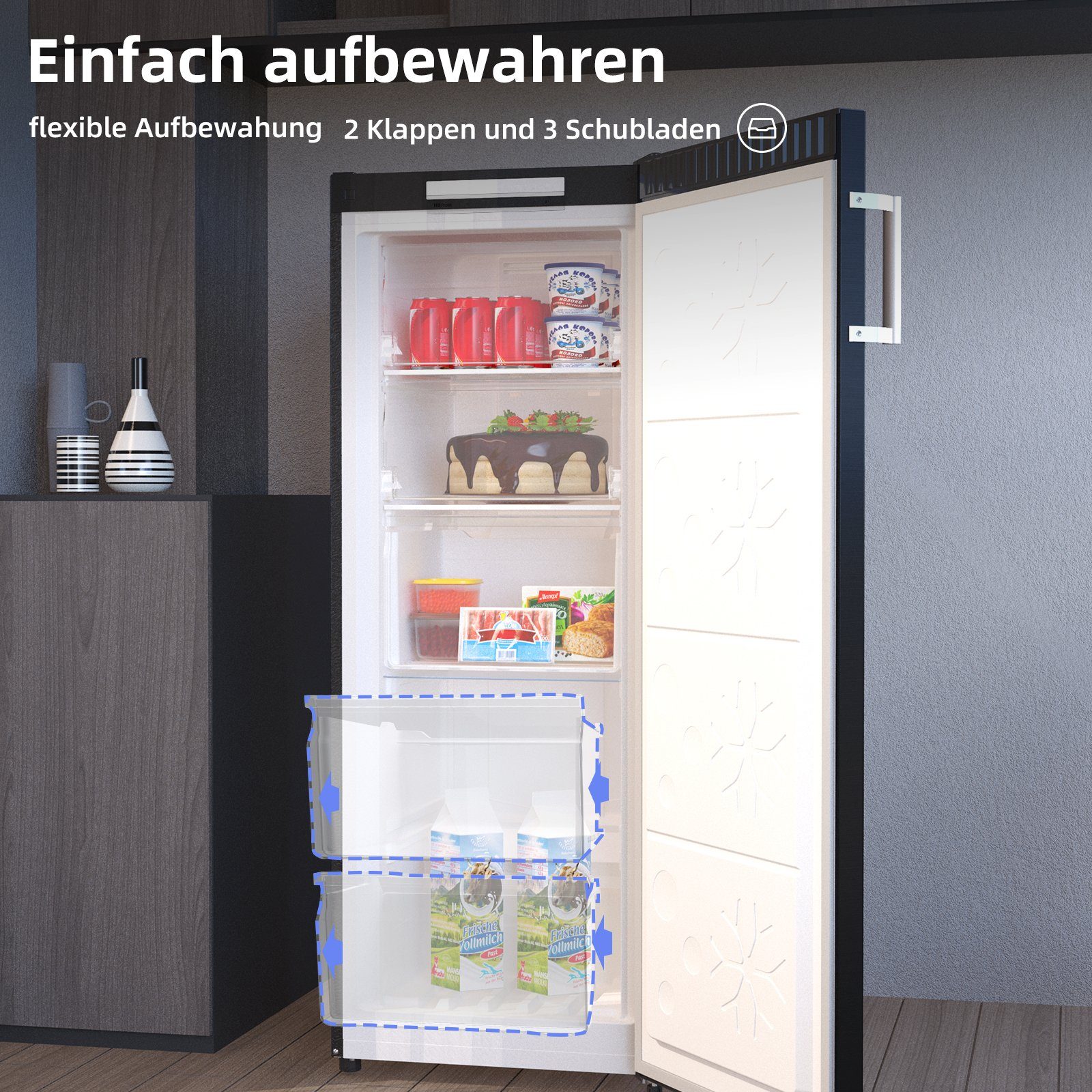CHiQ Gefrierschrank FSD166NE4E, 144 cm hoch, 54 cm breit, 4 Sterne Gefrierfach, 166L,12 Jahre Garantie auf den Kompressor