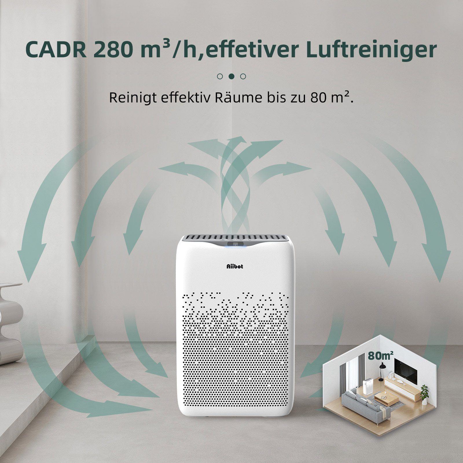 *Aiibot Luftreiniger Luftreiniger mit 5 in 1 HEPA Filter,4 Lüfterstufen,Ionisierer, für 80 m² Räume, Timer, Nachtmodus(unter 29 dB), 4 Windgeschwindigkeit