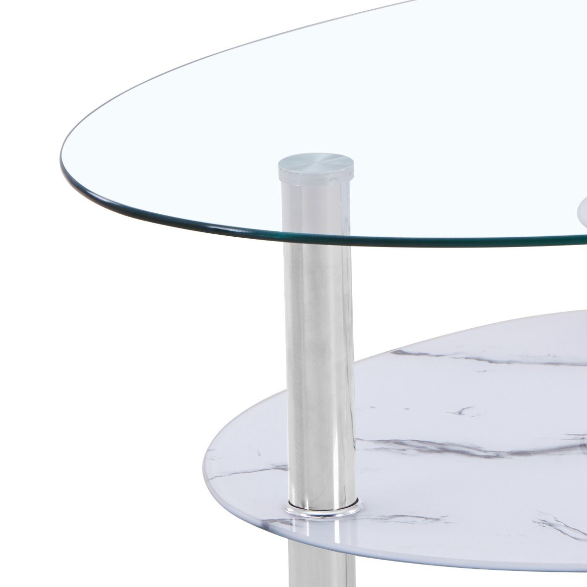 HOOZ Couchtisch 98x55cm Klar Glas mit Ablagen in Marmorweiß (Packung, 1-St., 1 Tisch), mit Ablagefächern