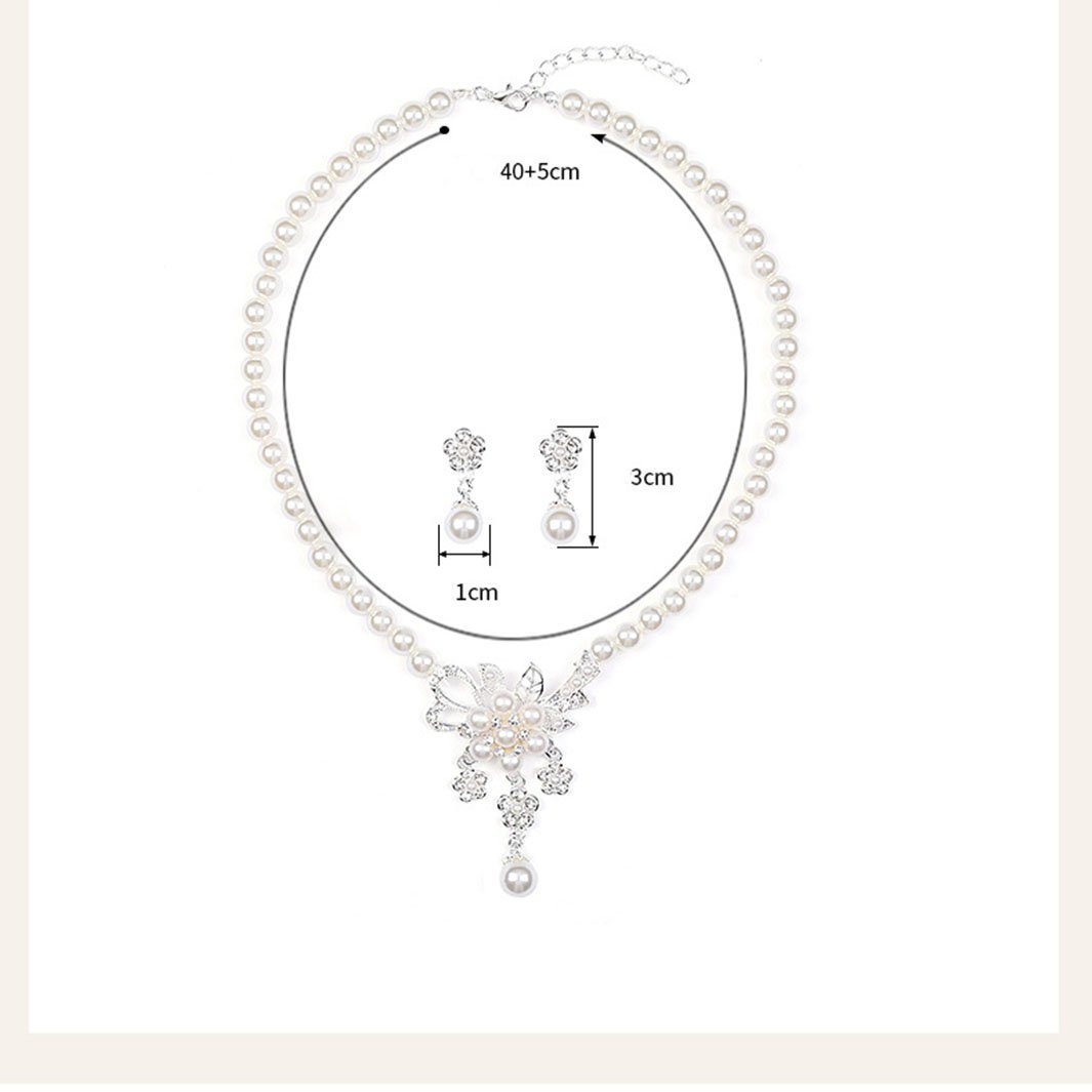 POCHUMIDUU Ohrring und Ketten Set Imitation Perle Blume Ohrringe Halskette Set (3-tlg), Künstliche Zuchtperlen