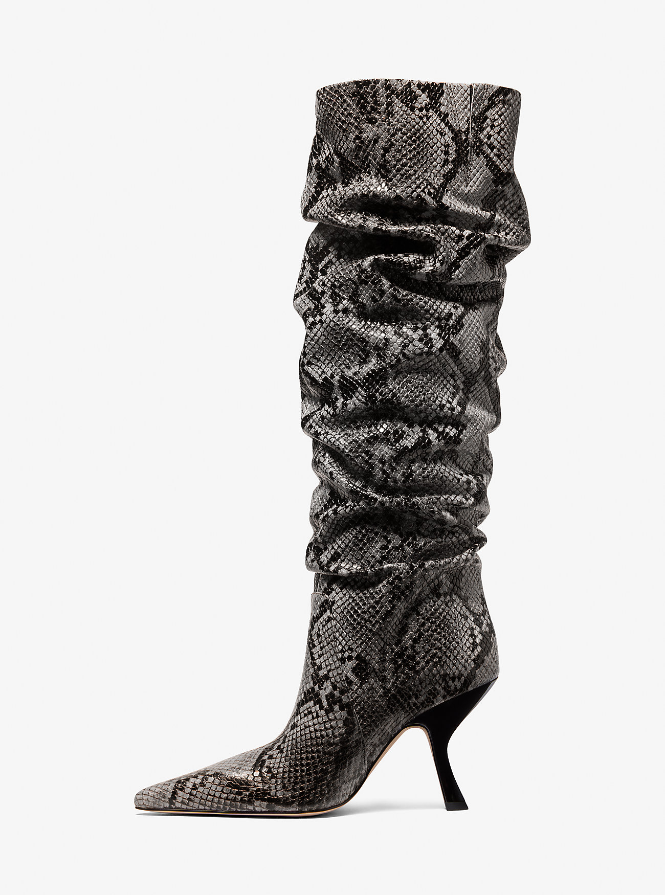 Luna Snake Embossed Leather Boots - QUARRY GRÅ