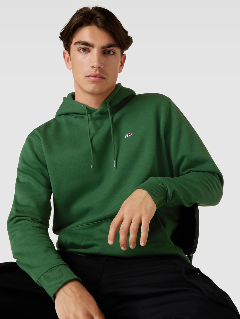 Hoodie mit Label-Stitching in dunkelgrün meliert