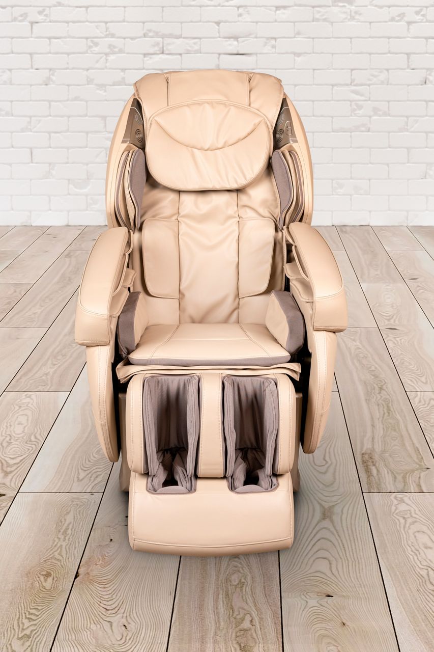 PureHaven Massage-Sessel Knet- und Klopfmassage Heizfunktion Bluetooth USB Sprachsteuerung beige PU-Leder Fuß- Rücken- und Gesäßmassage