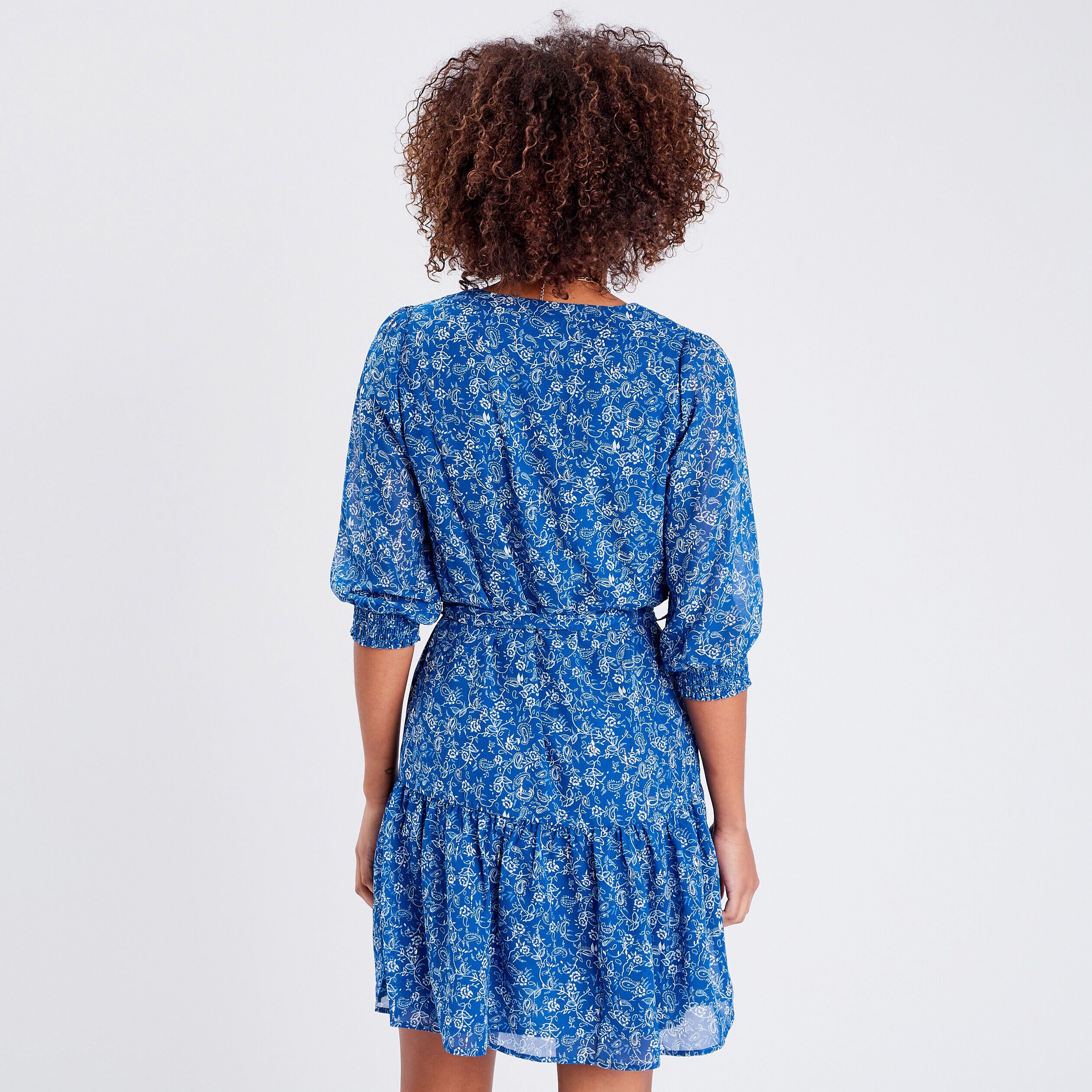 Robe évasée ceinturée bleu femme | Cache Cache