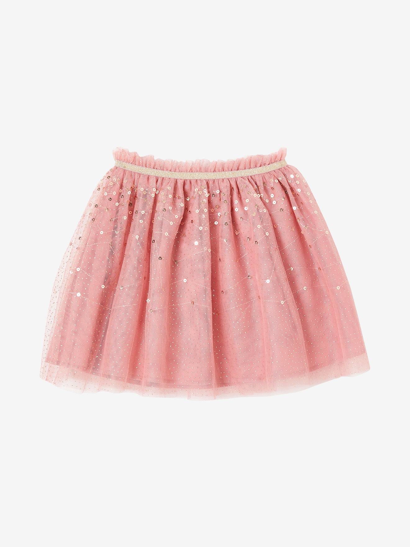 Jupon de fête en tulle parsemé de sequins et paillettes vieux rose