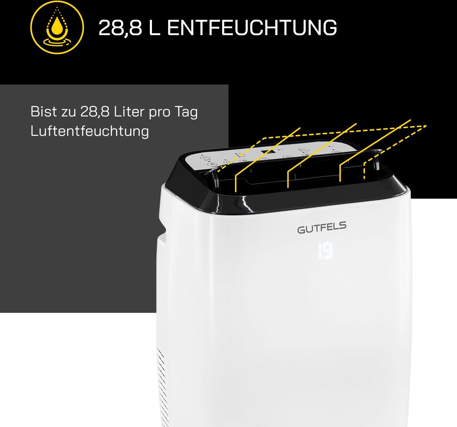 Gutfels 3-in-1-Klimagerät CM 61249 we, Luftkühlung - Entfeuchtung, geeignet für 38 m² Räume