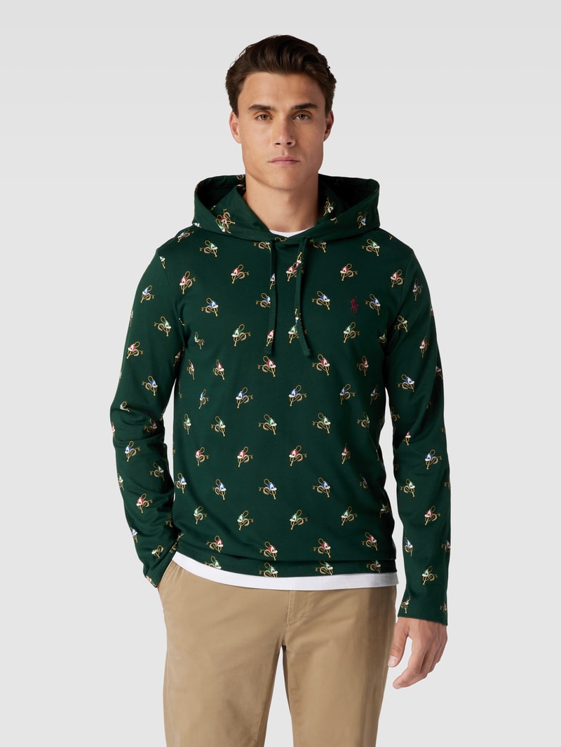 Hoodie mit Label-Stitching in dunkelgrün