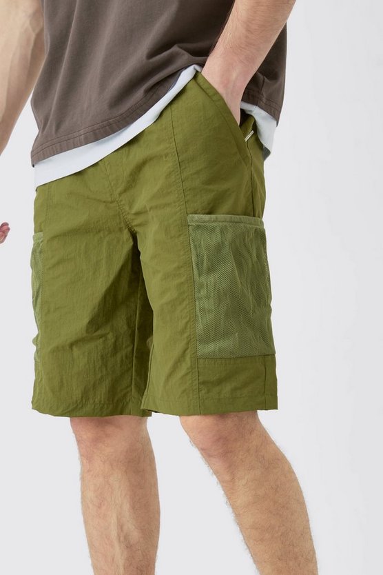 Tall Utility-Shorts mit elastischem Bund und Mesh-Tasche