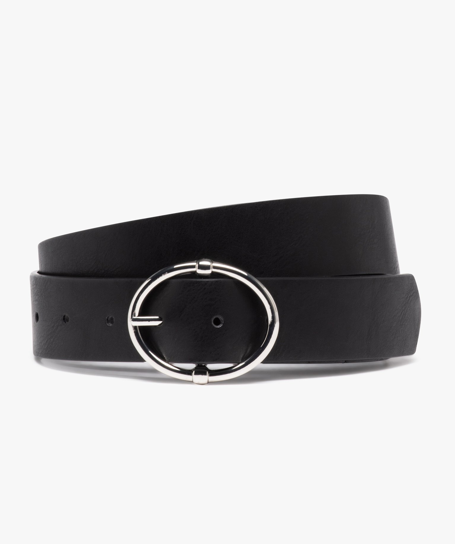Ceinture large unie à boucle ovale argentée femme noir | GEMO