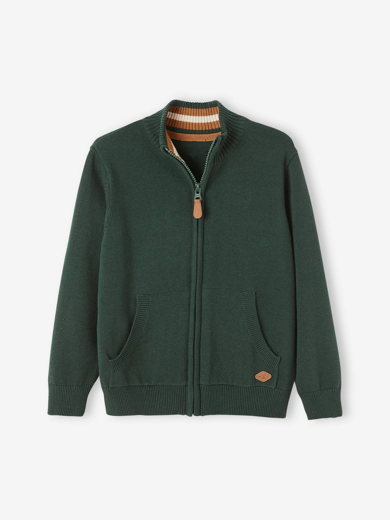 Vertbaudet Jungen Cardigan, Stehkragen, personalisierbar - tanne