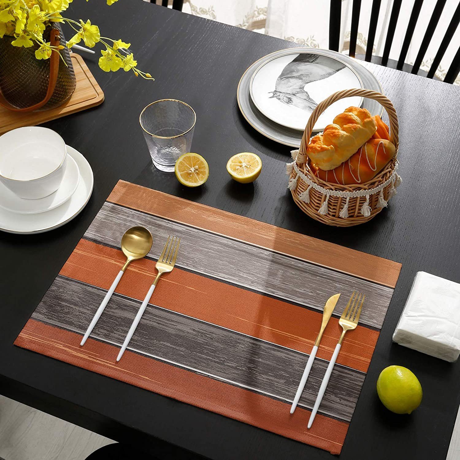 TOPMELON Tischsitz Tischsets 4er Set, Holzstreifen Tischsets abwaschbar