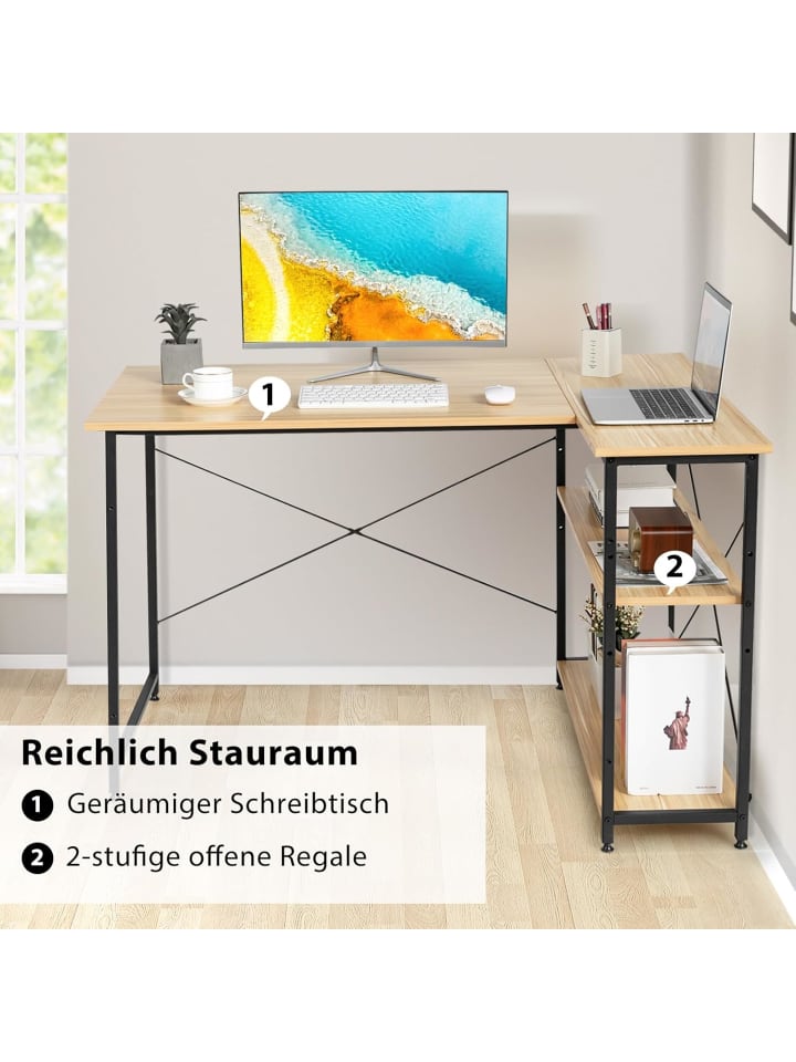 COSTWAY Schreibtisch L-Form in Beige günstig kaufen onesize