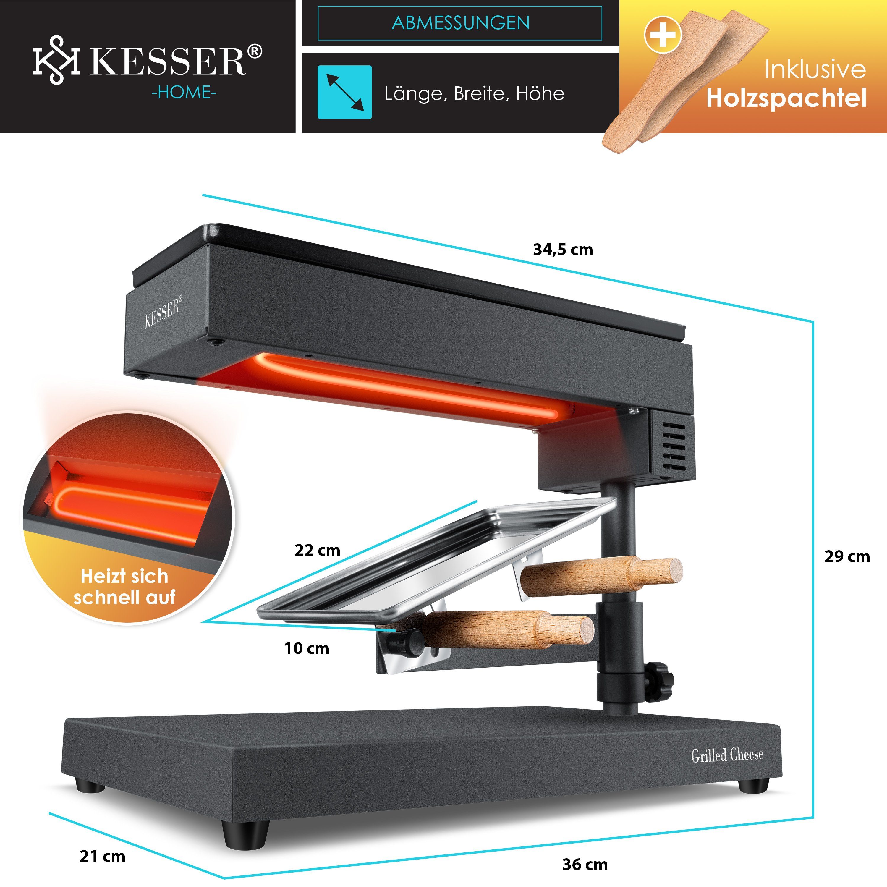 KESSER Raclette, 600 W, Raclette Grill 2in1 Käse-Raclette Käseschmelzer, Tischgrill