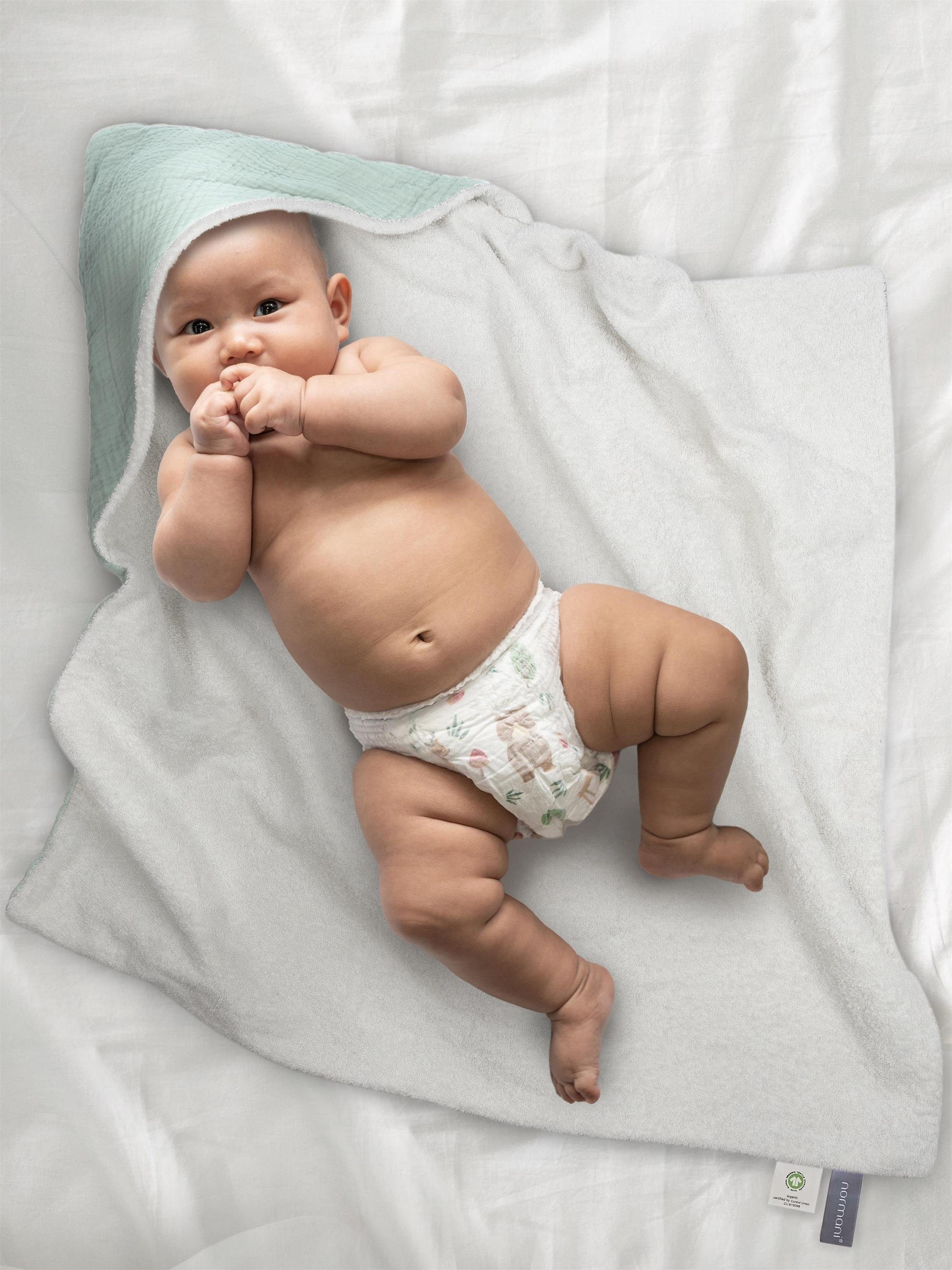 Aspero Kapuzenhandtuch 2x Baby Musselin Wickeltücher aus Bio-Baumwolle, Frottee, Baby Kapuzentücher aus weichem Material