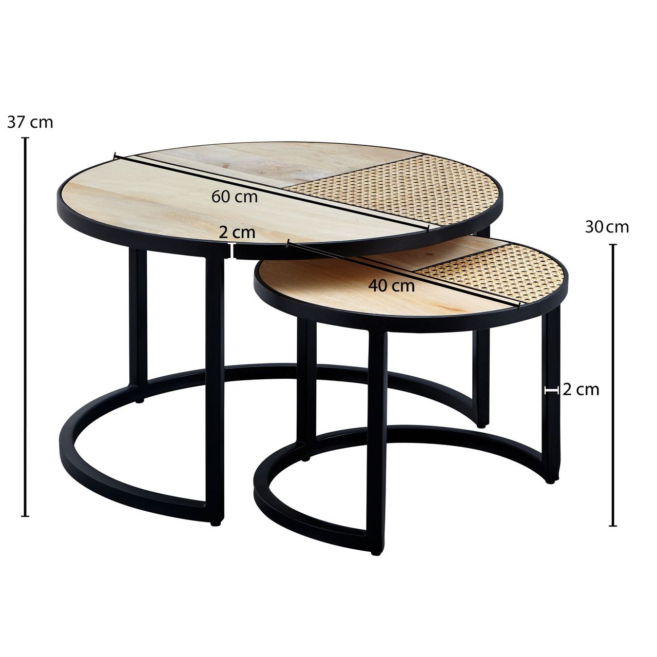 Wohnling 2er Set Satztisch 60 x 60 x 37 cm Braun