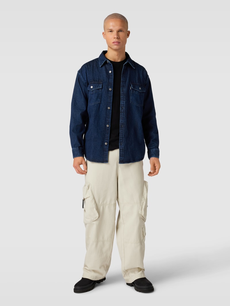 Regular Fit Jeanshemd mit Brusttaschen Modell 'SILVERTAB' in marineblau