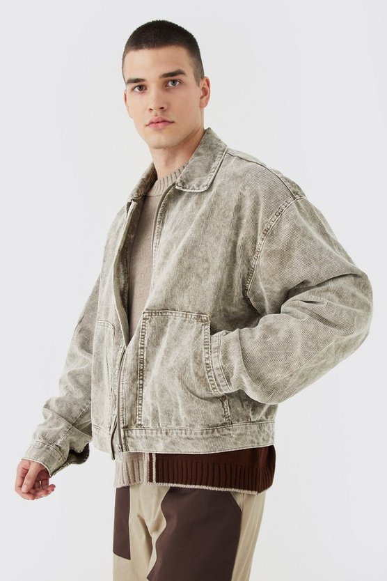Tall kastige Cord-Jacke mit Acid-Waschung