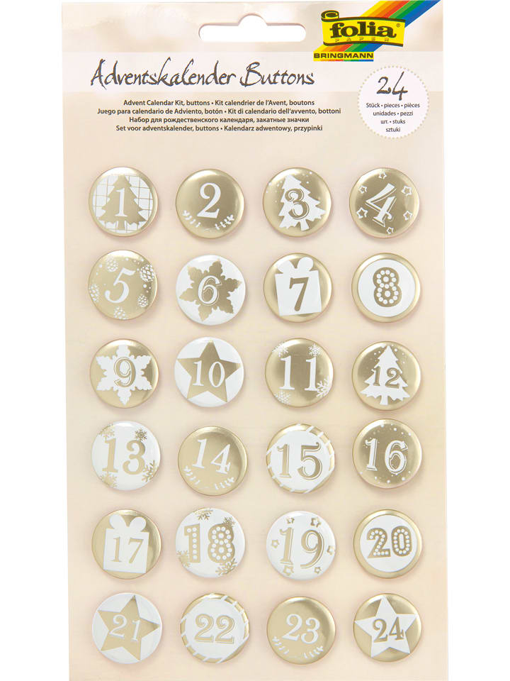 folia PAPER Adventskalender-Buttons in Weiß/ Gold - 24 Stück günstig kaufen onesize