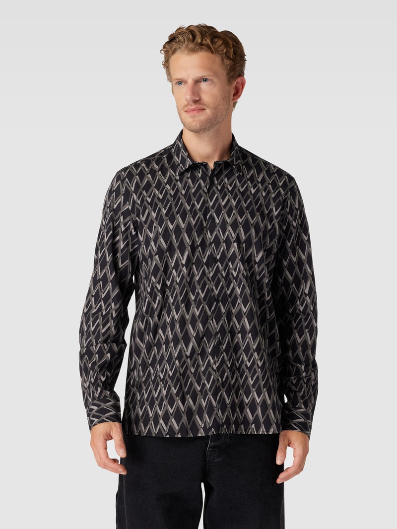 Straight Fit Freizeithemd mit Zickzack-Muster in schwarz