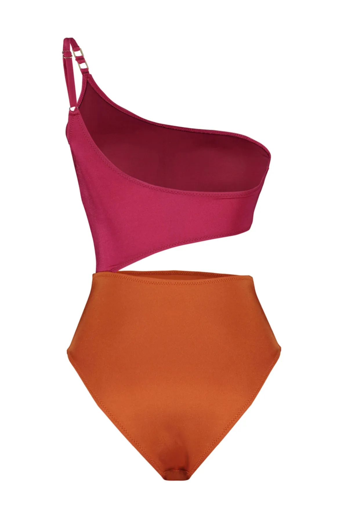 Trendyol Collection  Roter One-Shoulder-Mayokini mit normalem Bein und Farbblockdesign TBESS23MA00221
