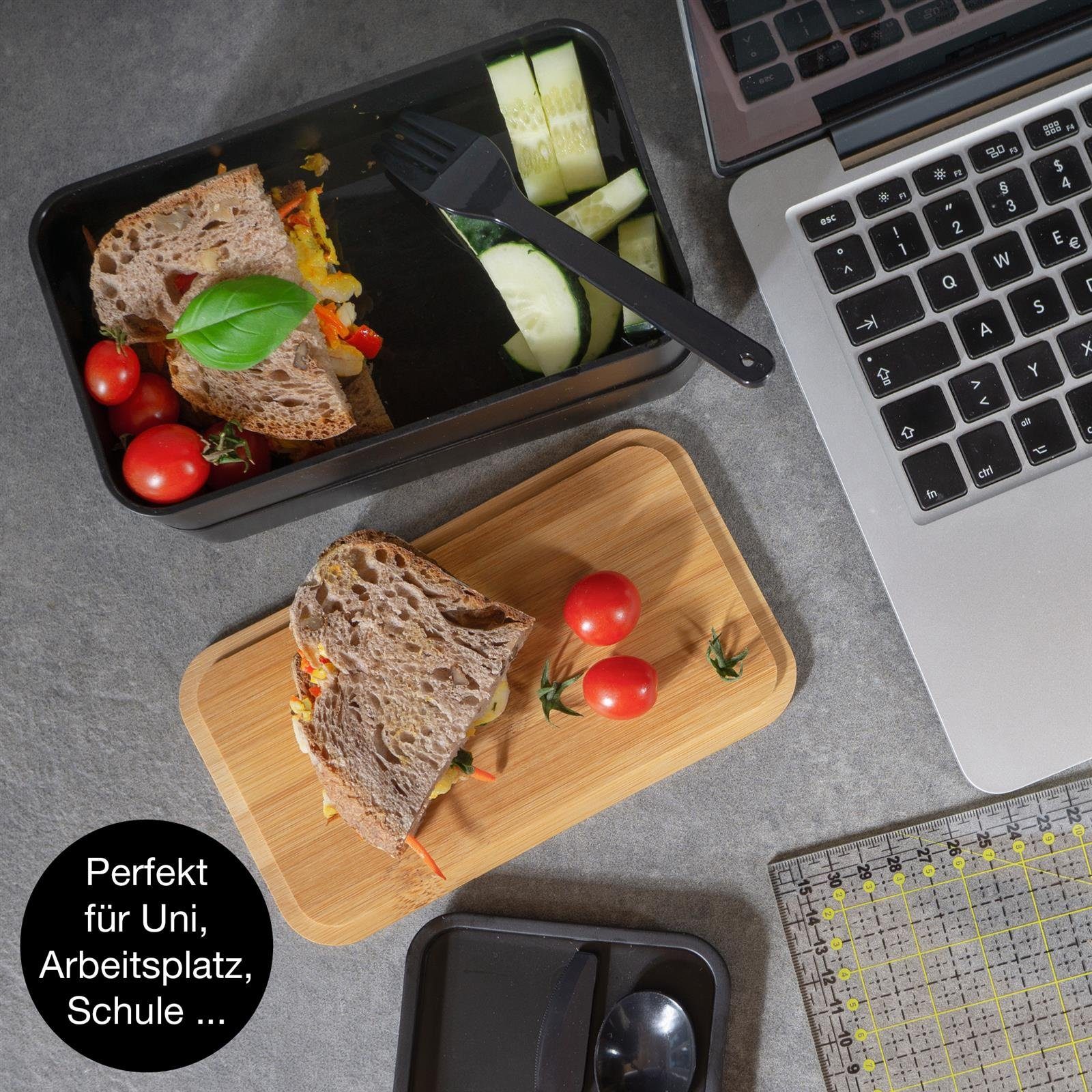 Moritz & Moritz Lunchbox Bento Box Set, Kunststoff, Bambus, Elasthan, (Set), Bento Lunchbox für Erwachsene und Kinder - inkl. Besteck-Set