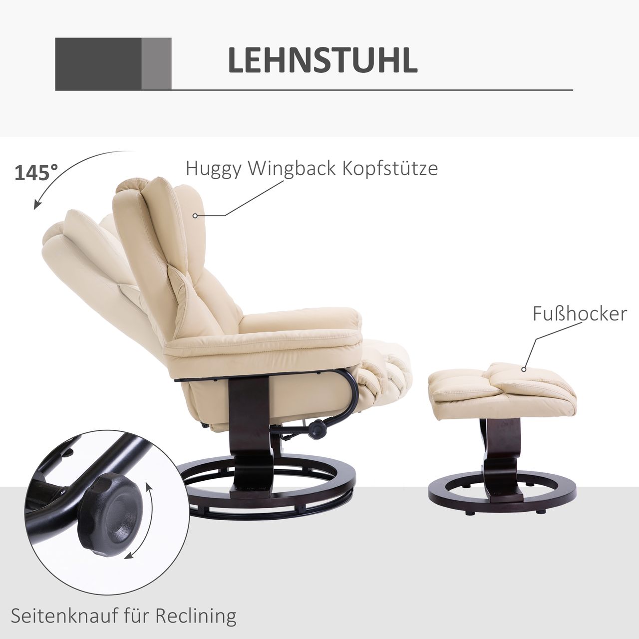 HOMCOM Relaxsessel mit Hocker drehbarer Ruhesessel TV-Sessel mit Liegefunktion