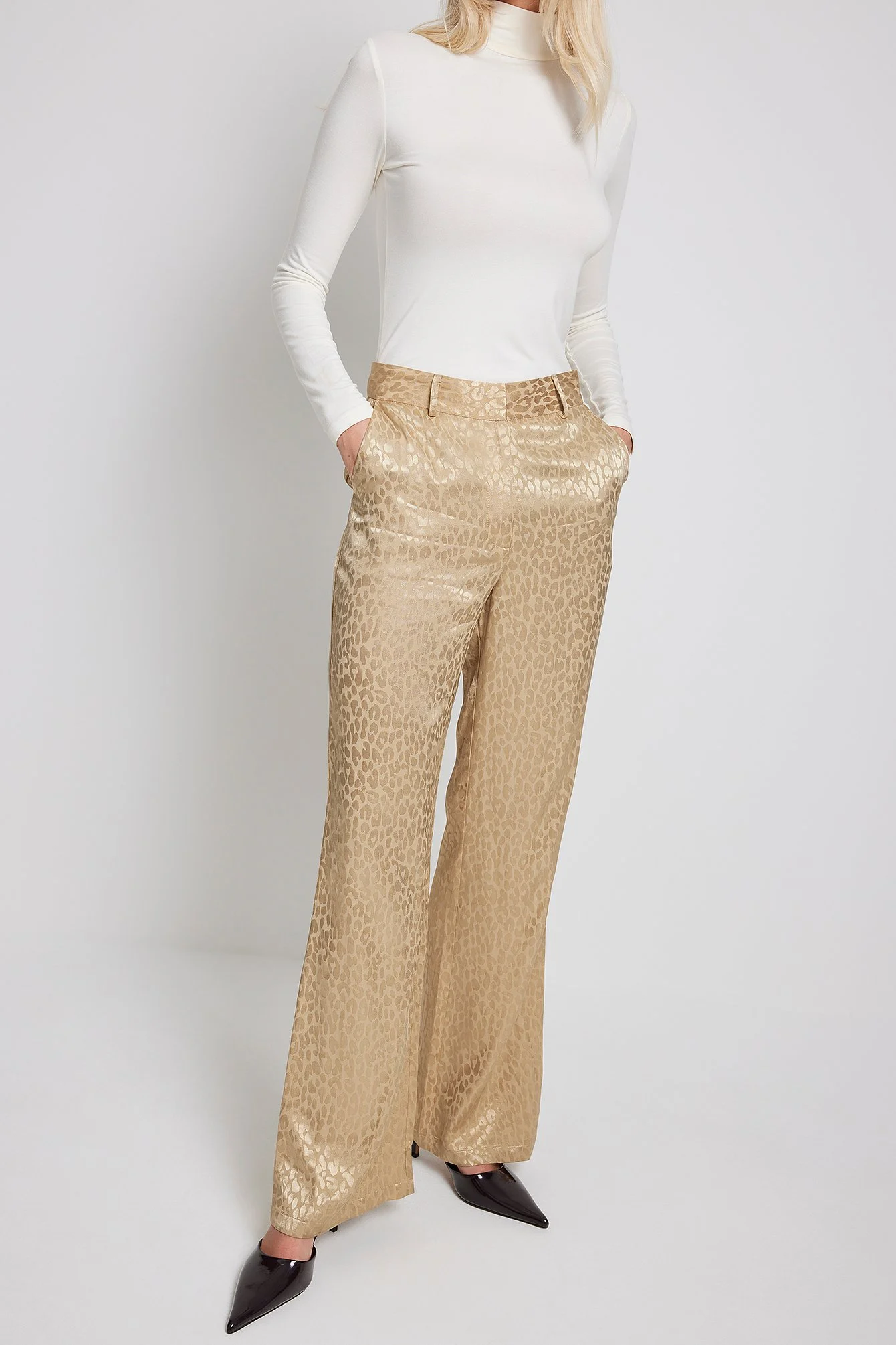 Ausgestellte Jacquard-Anzugshose mit hoher Taille