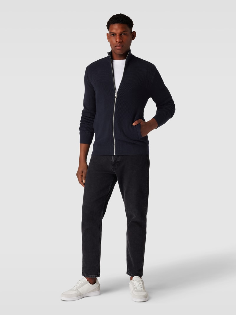 Strickjacke mit Stehkragen in marineblau meliert