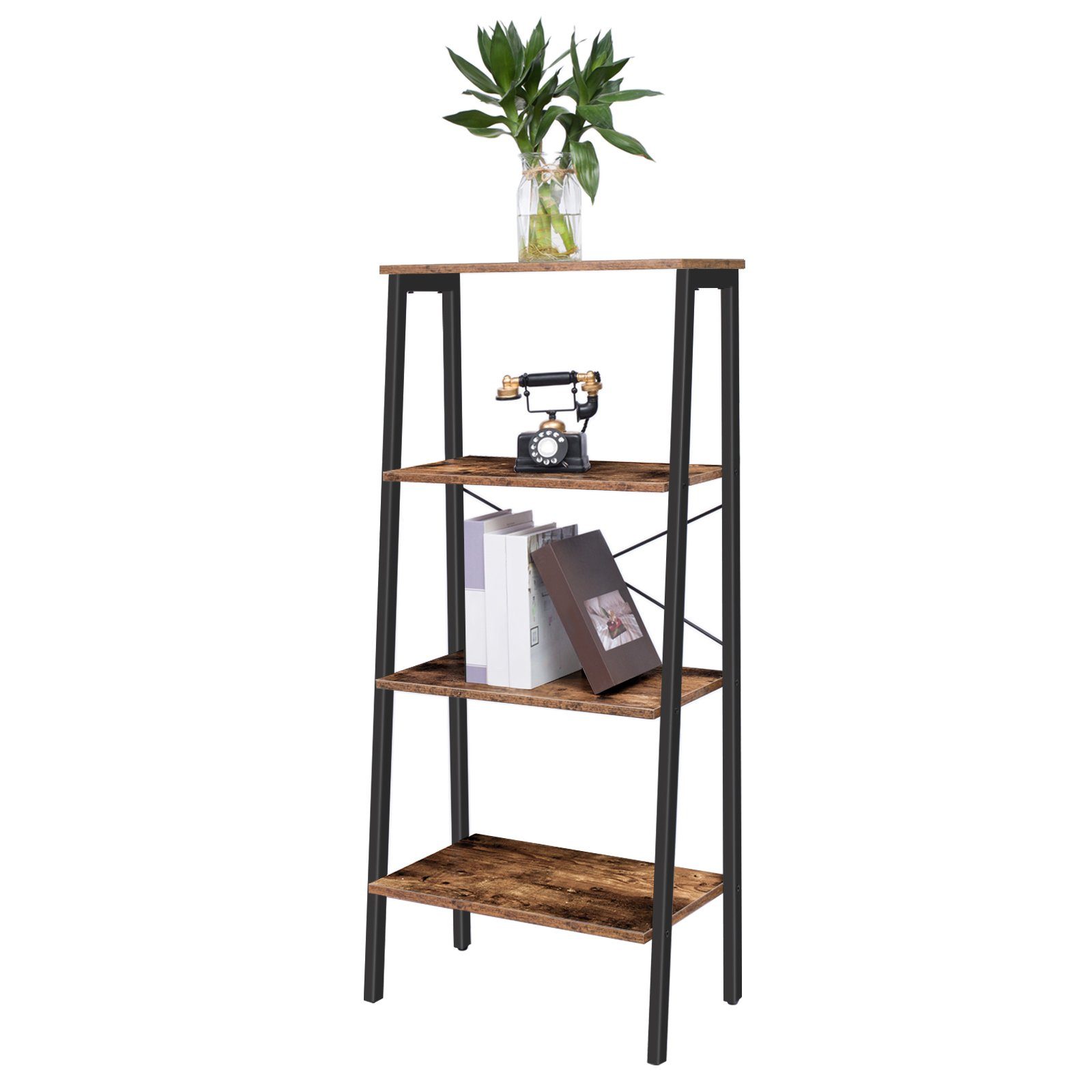 BERLINLODGE® Bücherregal Bronx, Leiterregal Standregal vintage-braun industry-style, für Wohnzimmer, Büro, Schlafzimmer, Küche