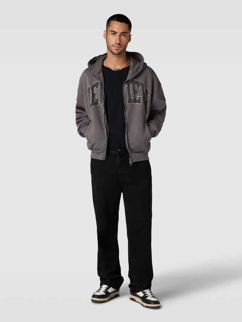Oversized Sweatjacke mit Paillettenbesatz in dunkelgrau