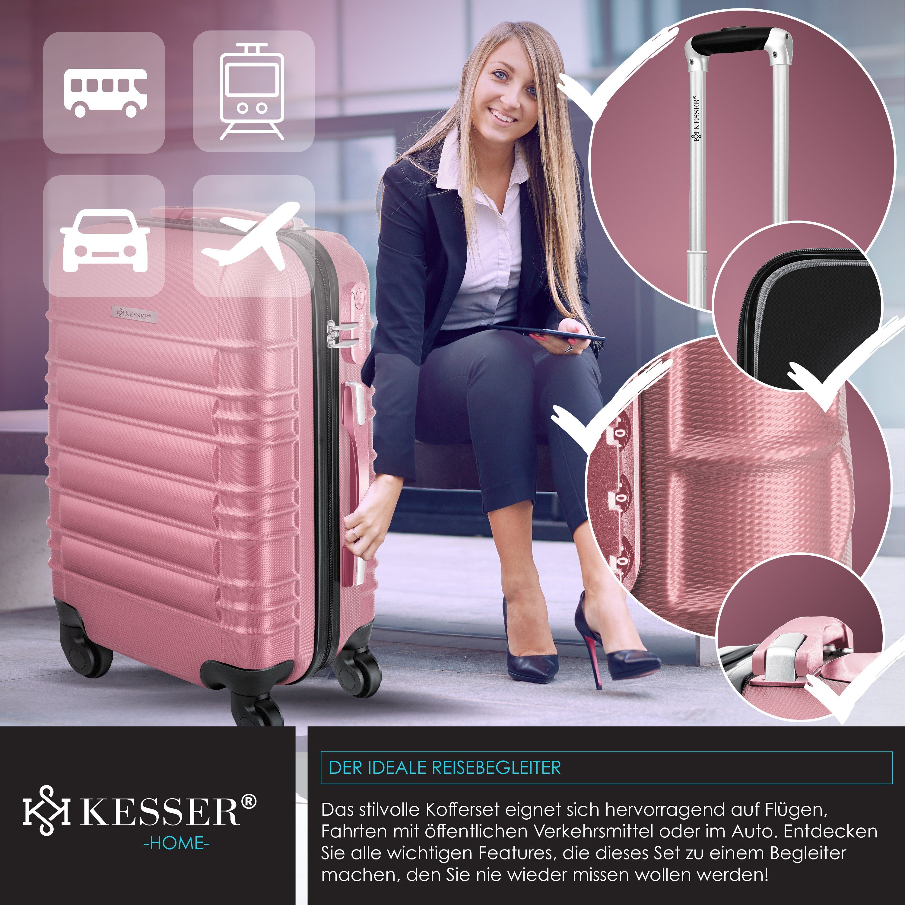 KESSER Kofferset, 4 Rollen, (3 tlg), 3tlg. Hartschalenkofferset Hartschalenkoffer Reisekoffer Set
