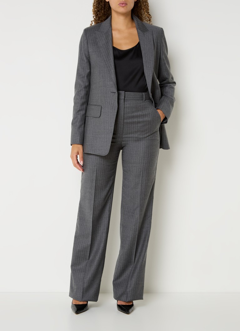 Pantaloni MaxMara Gong cu talie înaltă și croială largă, confecționați din lână virgină cu dungi delicate.