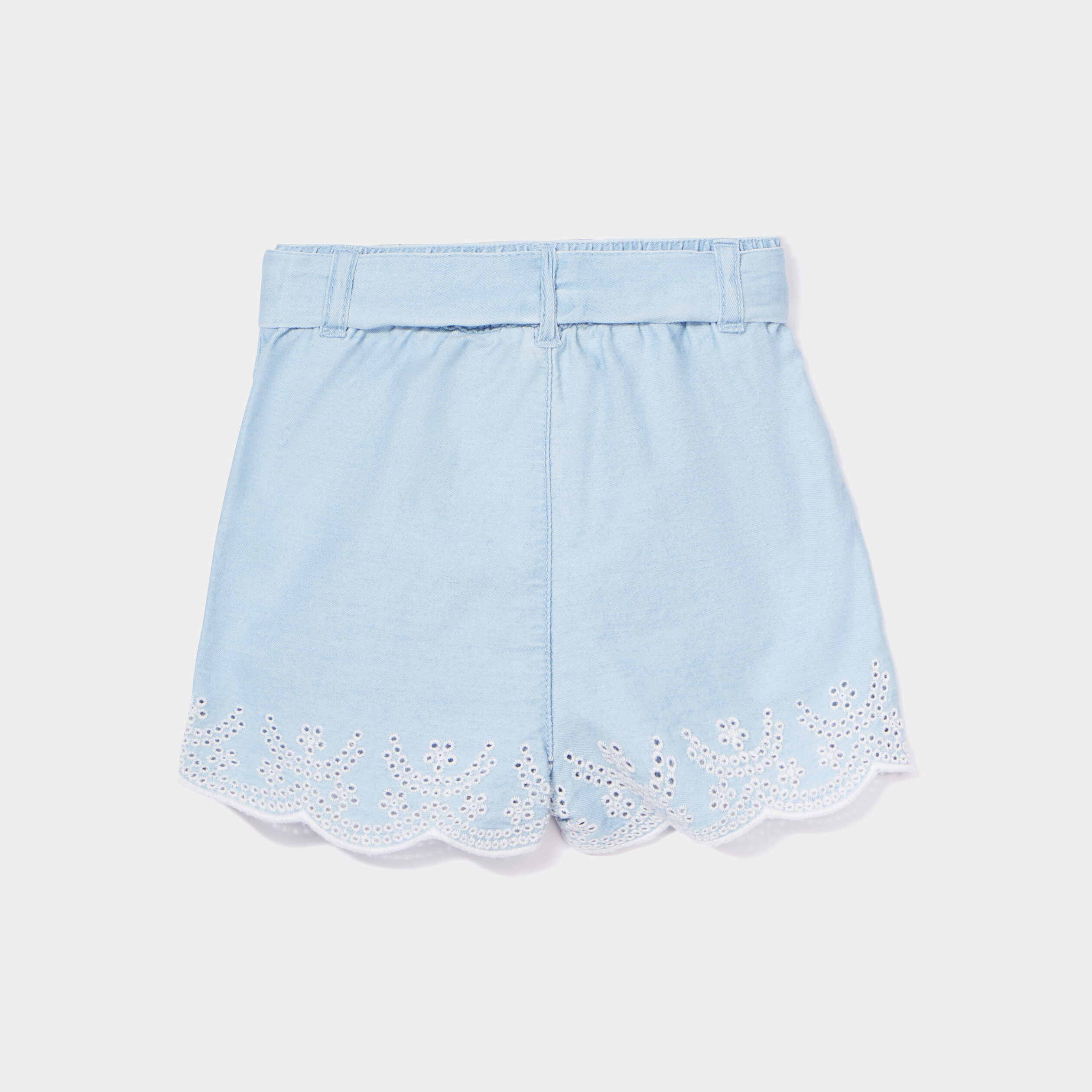 Short en jean ceinturé broderie anglaise denim bleach bébé fille | La Halle