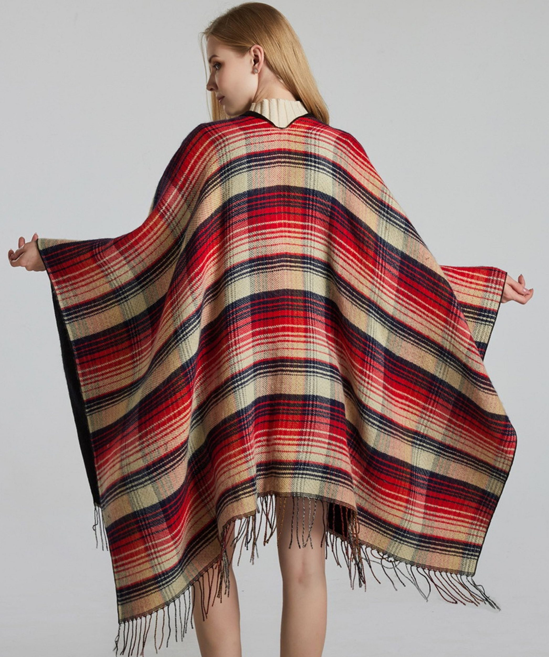 KUGI XXL-Schal Damen Herbst/Winter Poncho mit Quaste, 130 * 155CM Poncho-Schal, (kann als Styling-Accessoire und als Weihnachtsgeschenk für weibliche Freunde verwendet werden Unverzichtbare Dekoration für die Aufrechterhaltung der Mode im Winter, Win
