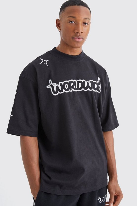 Kastiges Oversize T-Shirt mit Worldwide-Print