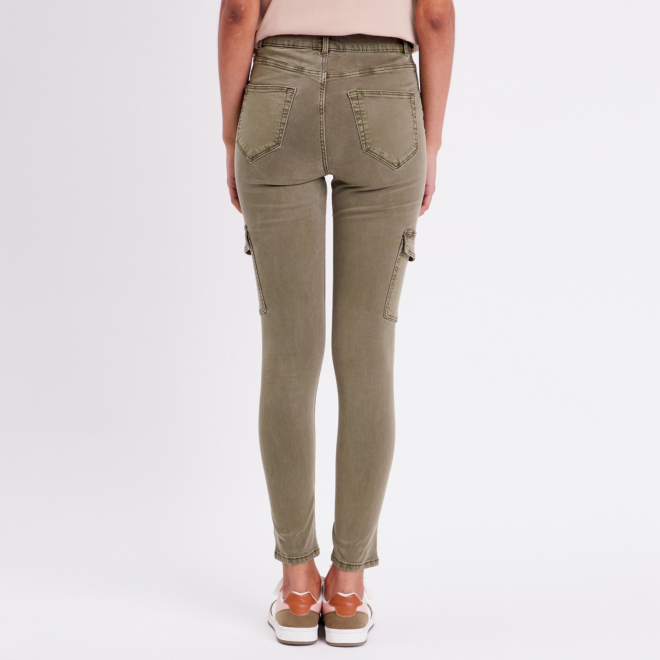 Pantalon skinny poches cargo vert kaki femme | Cache Cache