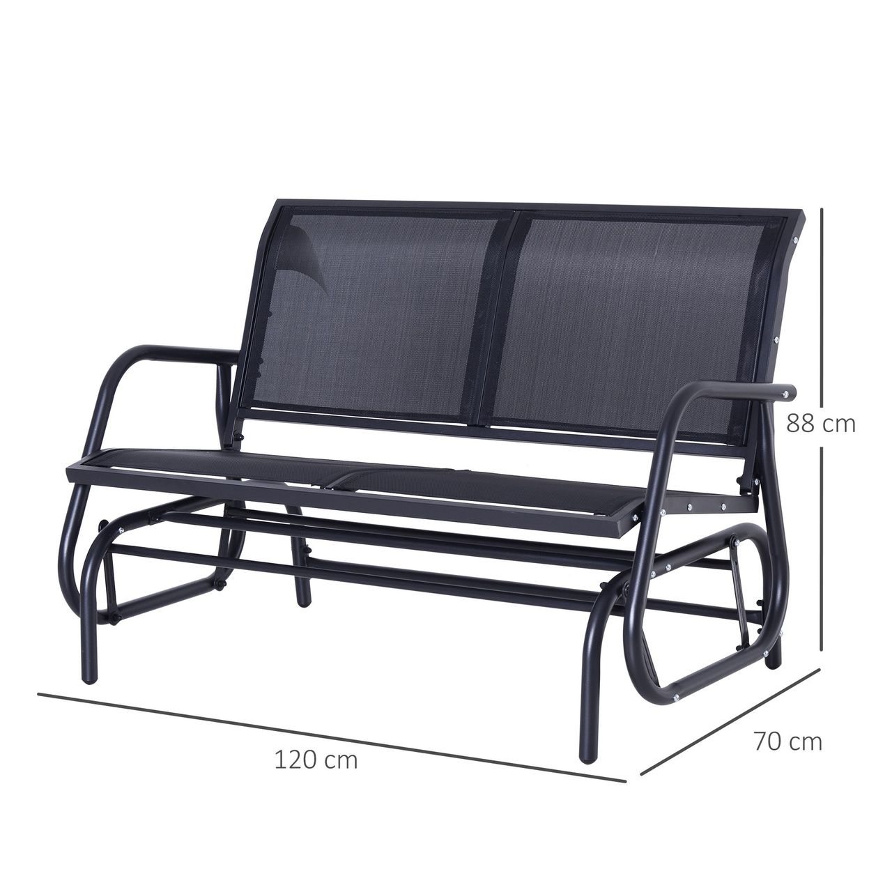 Outsunny Schaukelbank 2-Sitzer Gartenbank Gartenschaukel Sitzbank Parkbank Metall Gartenmöbel Schwarz 120 x 70 x 88 cm
