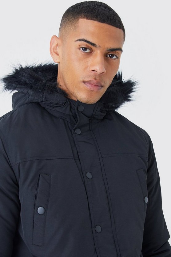 Parka mit Kapuze und Kunstfell-Detail