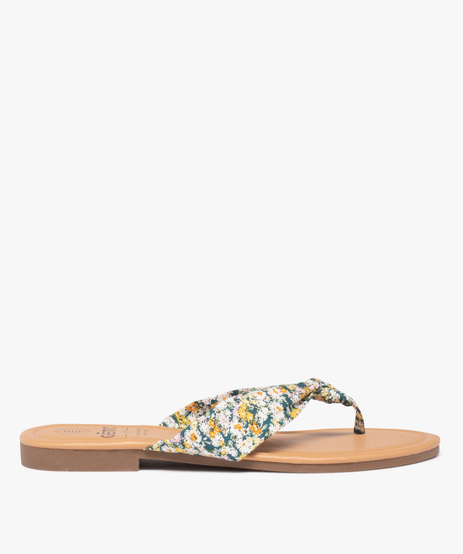 Tongs femme à talon plat et bride en toile drapée multicolore | GEMO