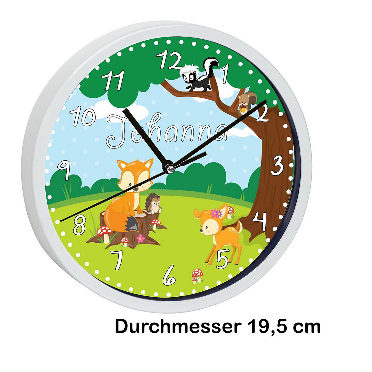 Kinder Wanduhr personalisiert mit Name Waldtiere