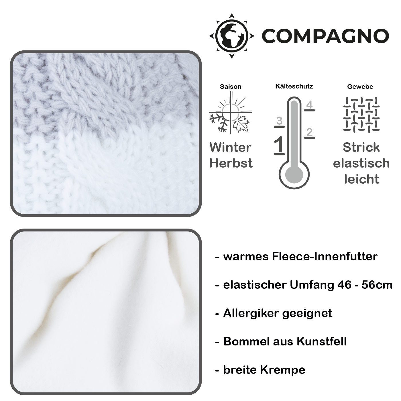 compagno Bommelmütze (1-St) Wintermütze Strickmütze Damen Herren Winter Mütze Beanie