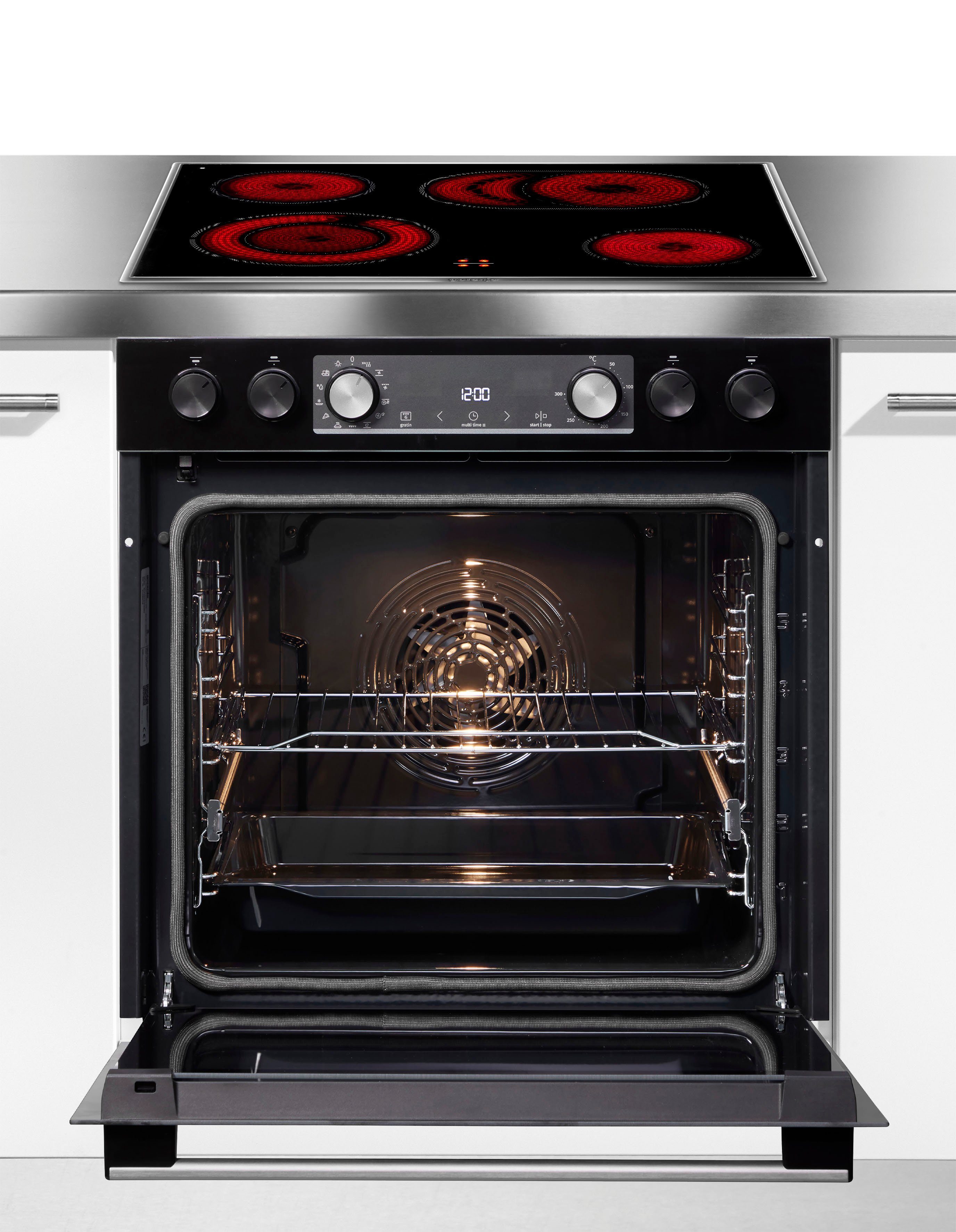 GORENJE Elektro-Herd-Set Black Set 4 Pyrolyse, mit 1-fach-Teleskopauszug, Pyrolyse-Selbstreinigung