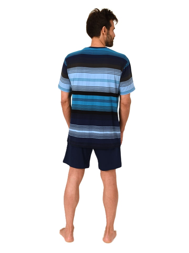 NORMANN Kurzarm Schlafanzug Pyjama Shorty Streifen in marine günstig kaufen