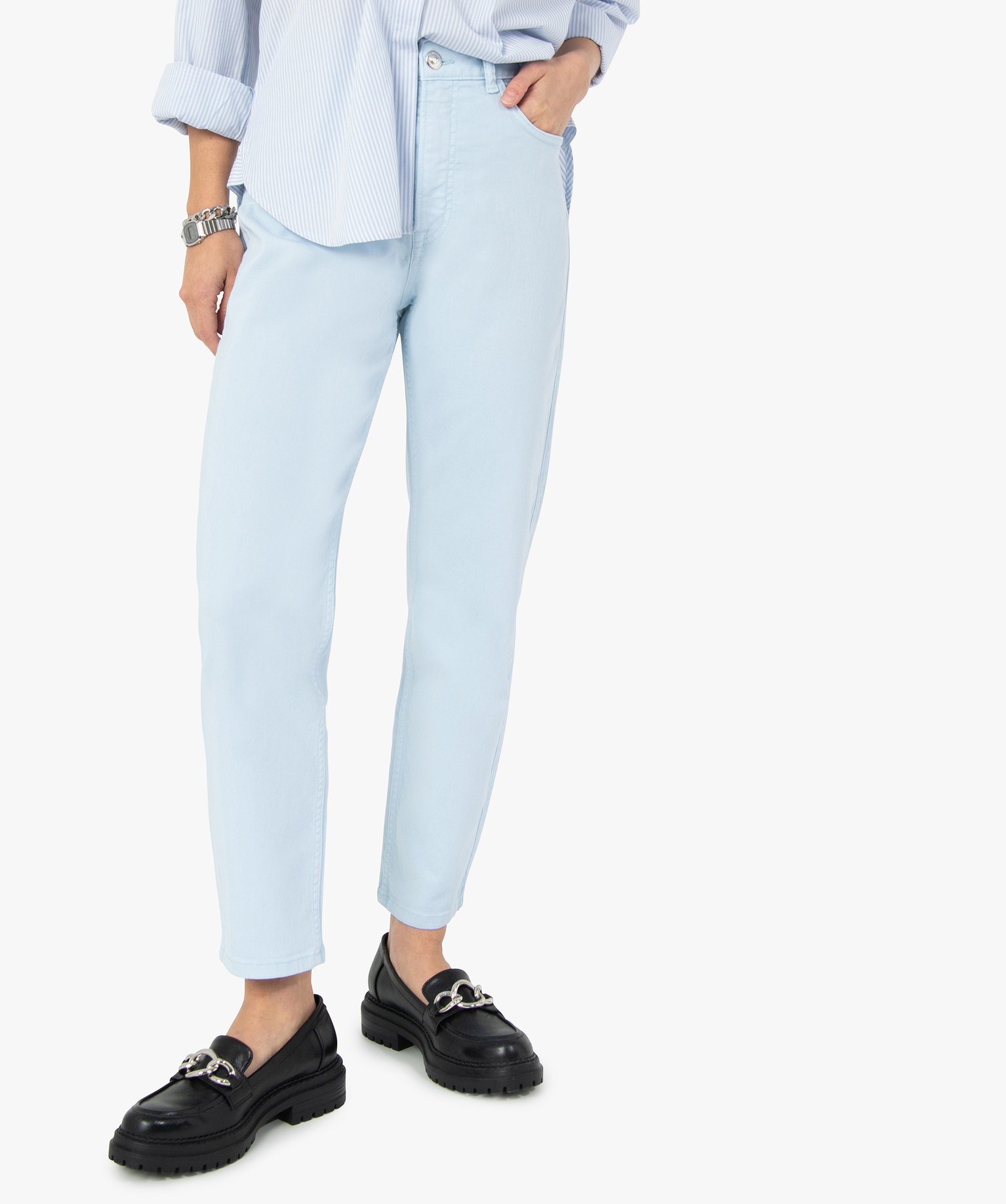 Jean femme coupe large taille haute bleu | GEMO