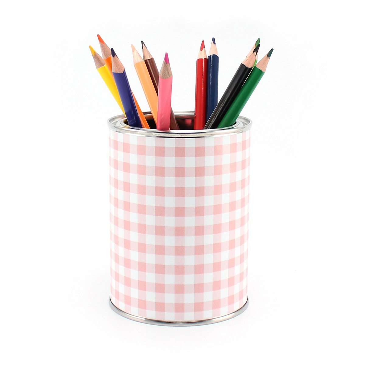 Stiftebecher Vichy Karo rosa inkl. 12 Dreikant Buntstiften Stifteköcher Stifteköcher