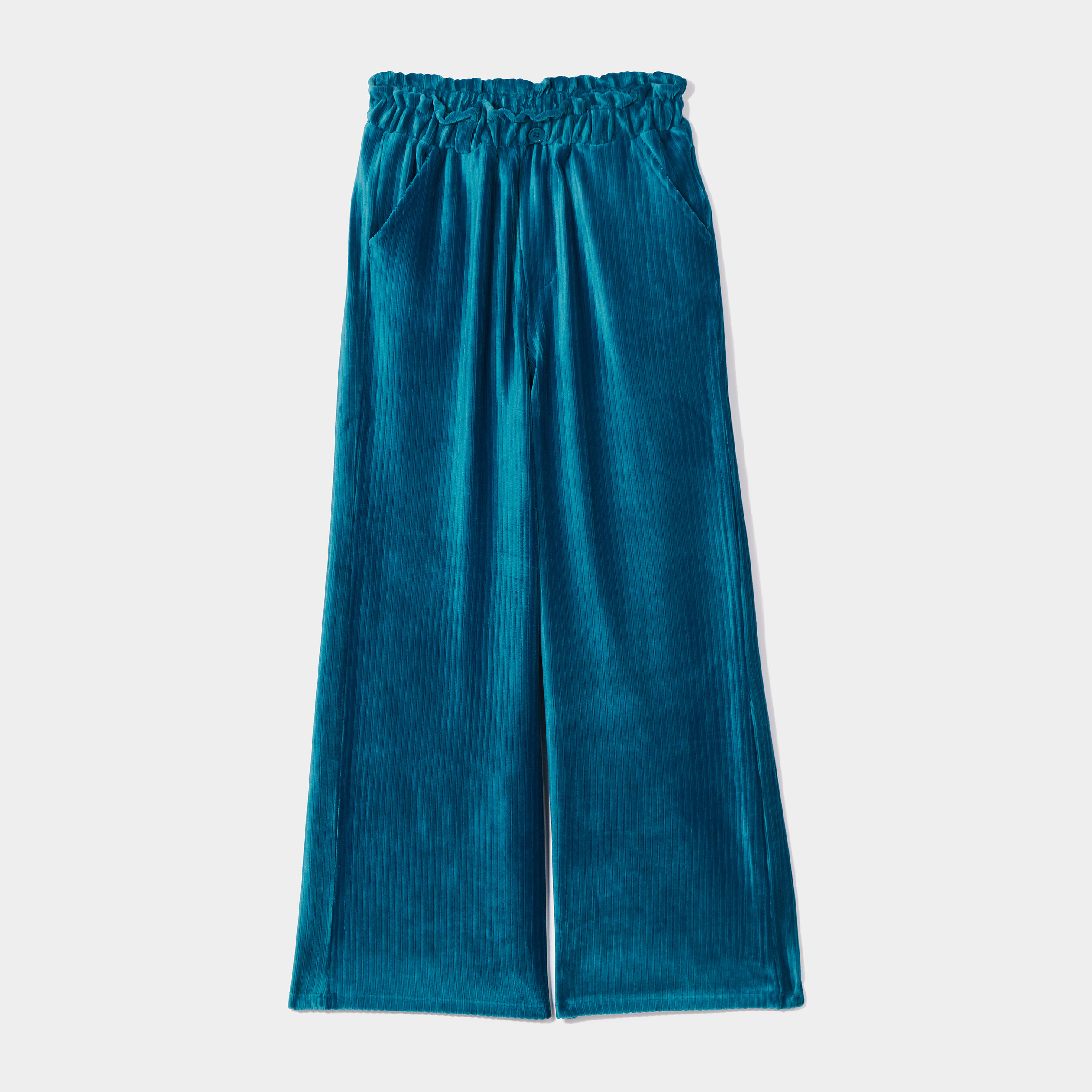 Pantalon large velours satin vert canard fille | La Halle