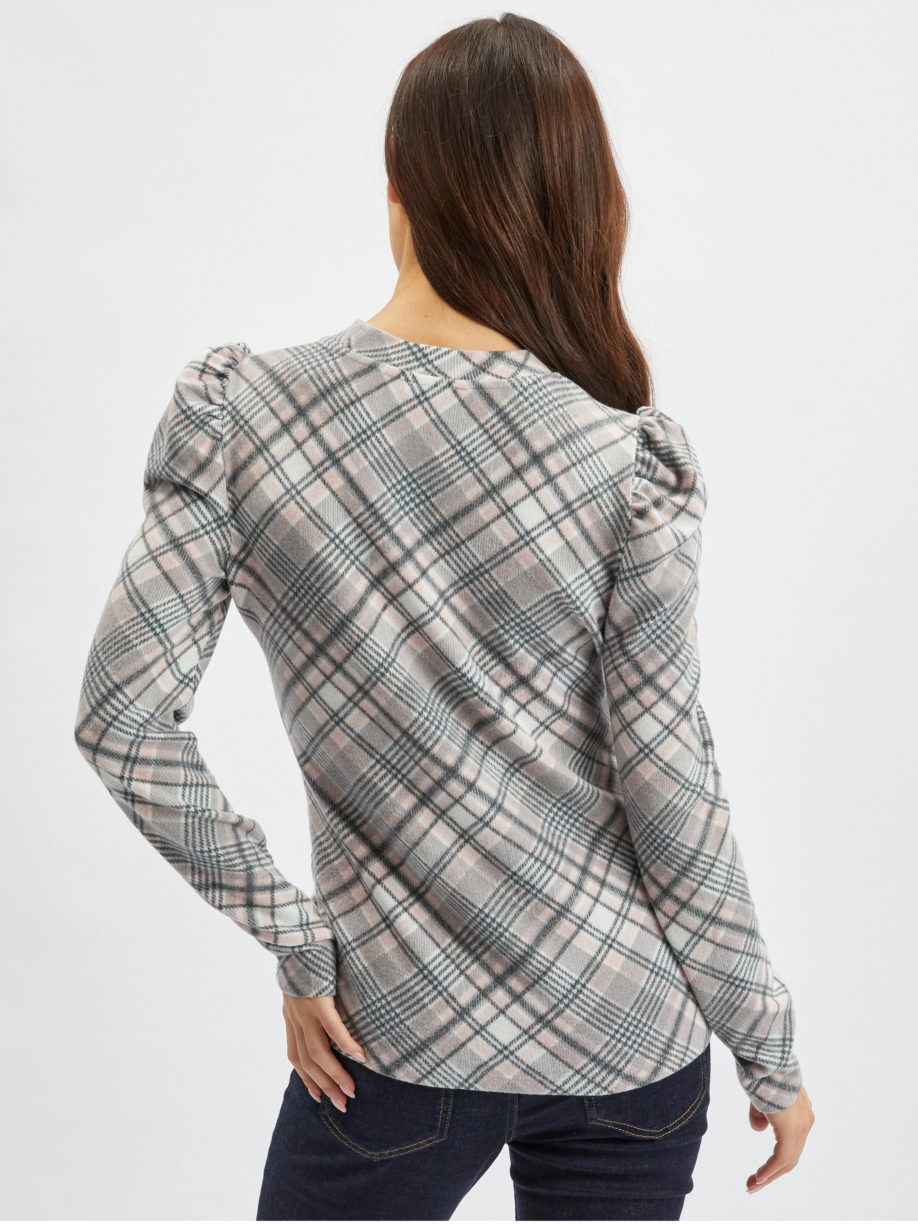 Rosa und grauer Damen-Karo-Pullover ORSAY