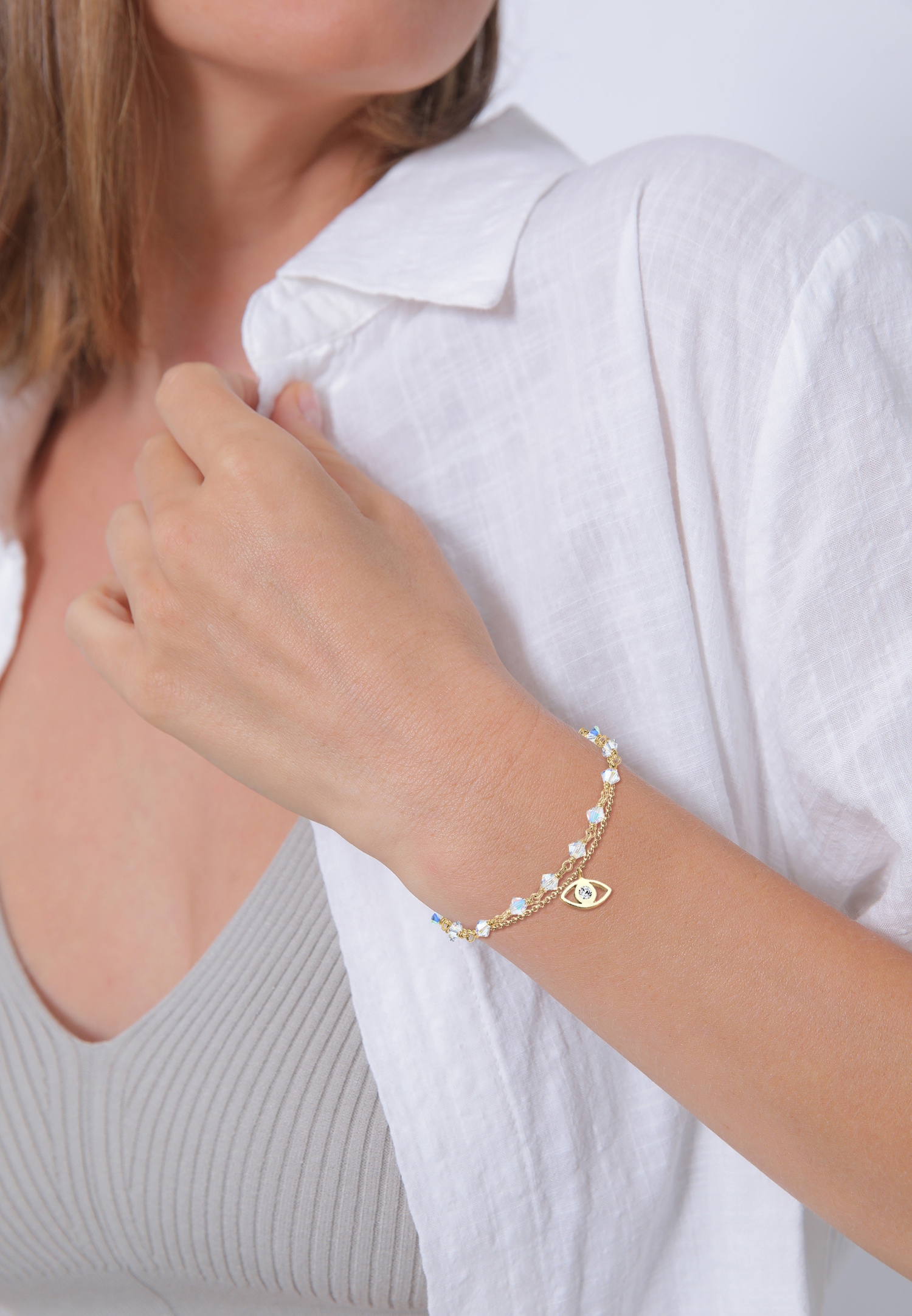 Collana da donna Elli con occhio di Allah, placcata oro e impreziosita da cristalli in argento sterling 925.